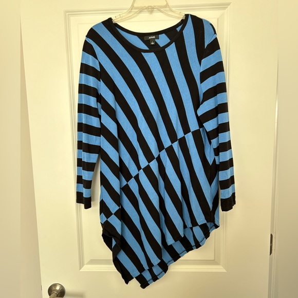 Women’s Tunic Alfani Blue Black Striped Top - Size L - Picture 11 of 14